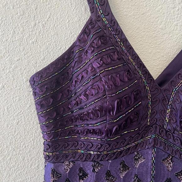 Sue Wong Nocturne Mini Dress Purple Beaded Sequins Cocktail Dress Size 4? Flaws - Picture 6 of 9